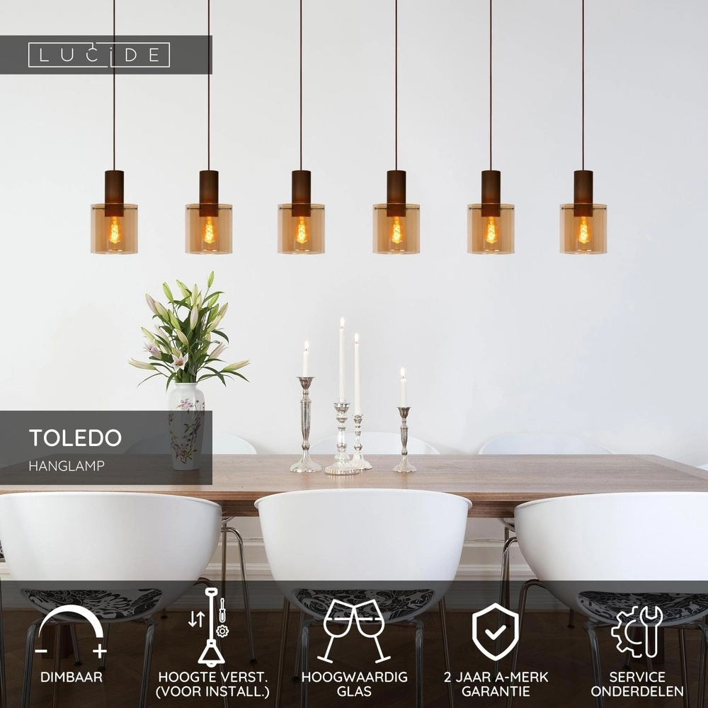 Pendant lamp Toledo 3-light amber glass Lucide 5411212740854