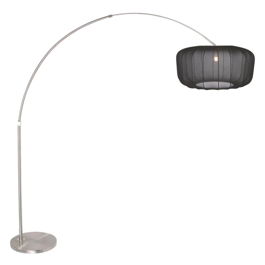 Arc lamp Vela Lino with black shade Ø60cm