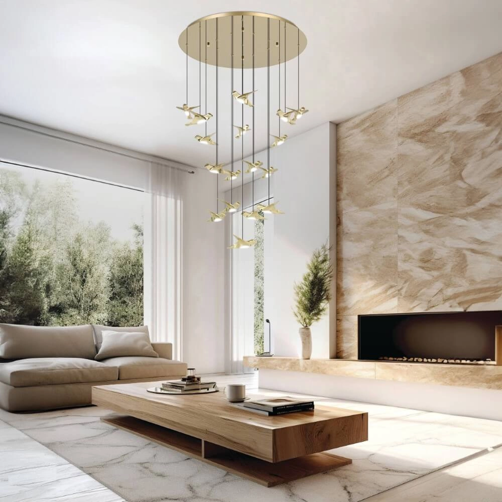 17-light hanging lamp Paratebueno 2 brass round Stars of Light 9008606292202