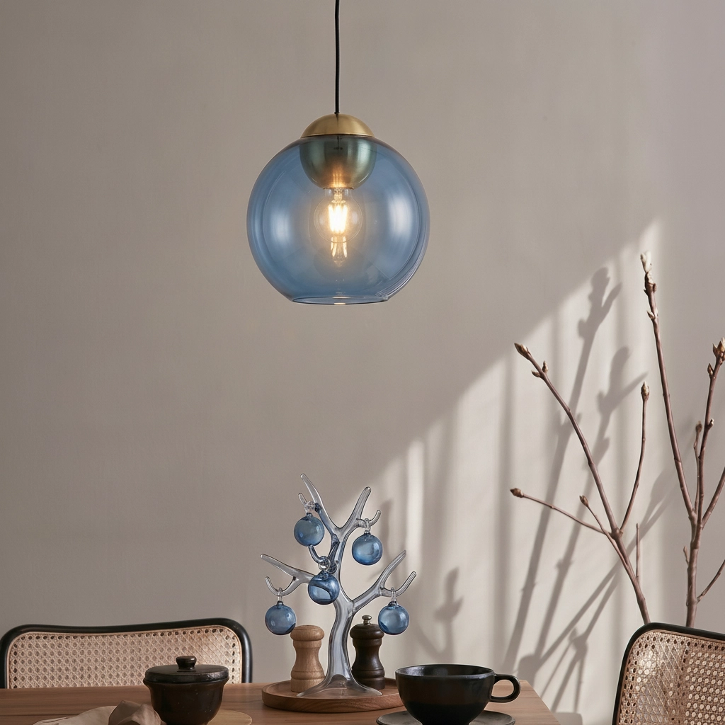 Design pendant lamp Midori blue glass