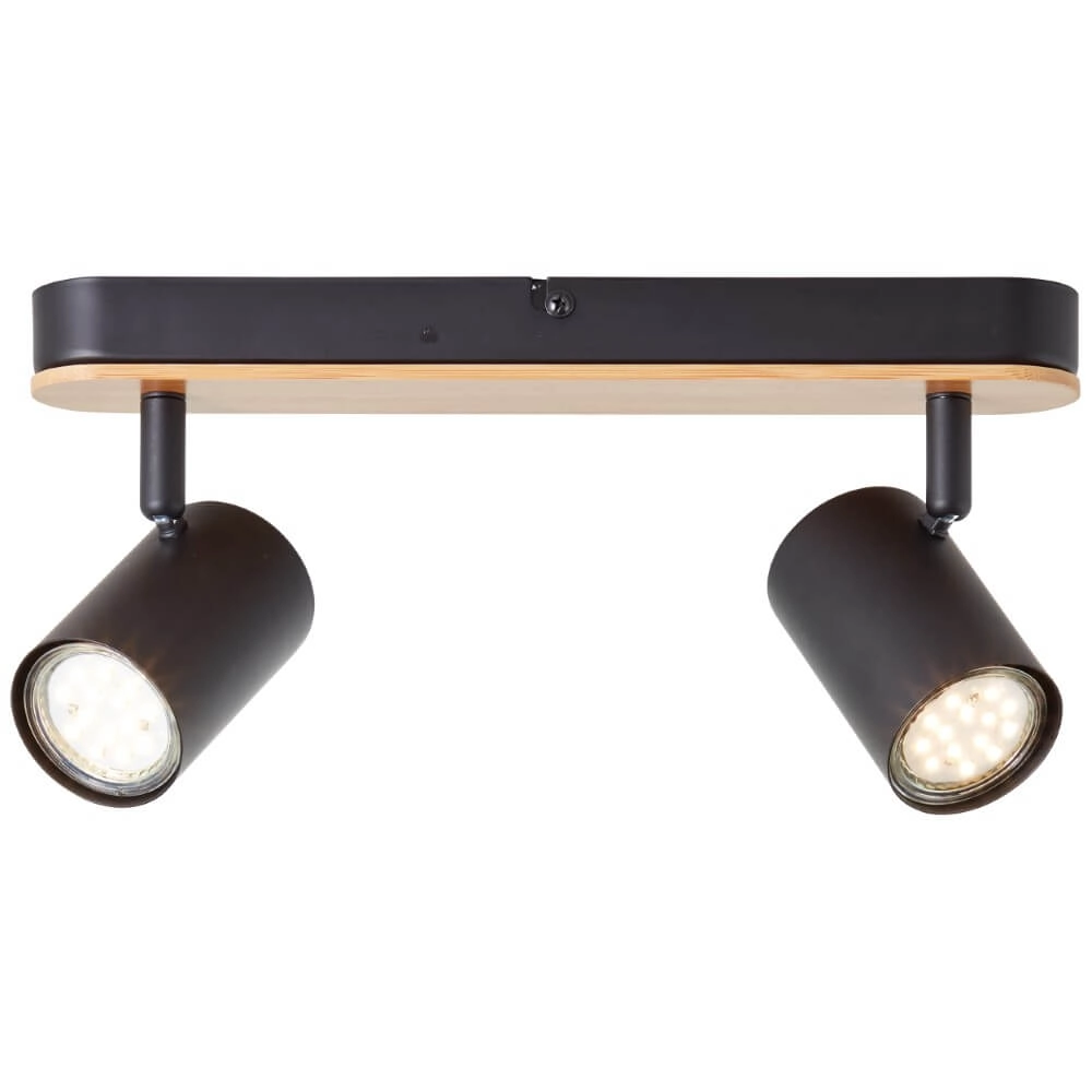 Ceiling light Niels black with wood
