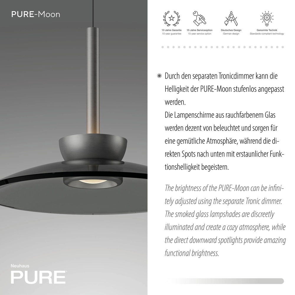 3L dining table pendant lamp Pure Moon Platinum-plated with smoke glass Paul Neuhaus 4012248386309