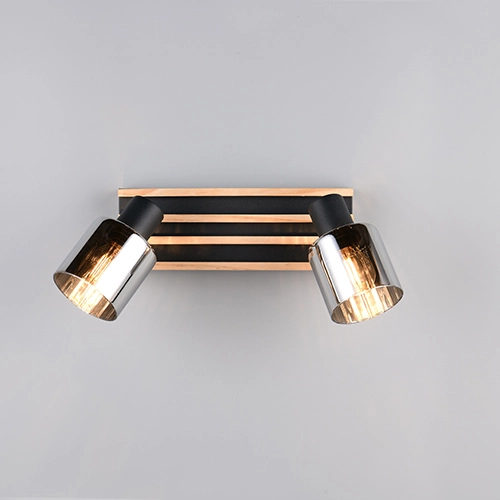 Ceiling lamp 2-lights Travia black with wood Trio 4017807682595