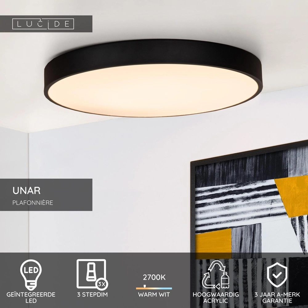 Ceiling light Unar Ø 49.5cm - 2700K - black Lucide 5411212791917