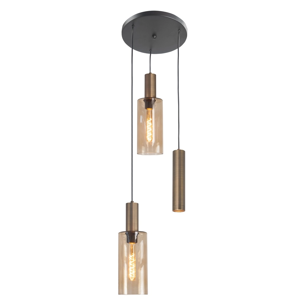 3-light pendant lamp Perugia black with copper bronze