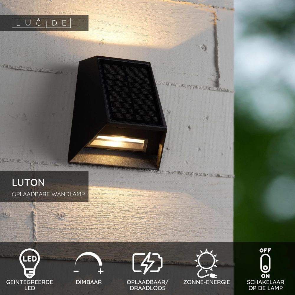 Wall lamp Luton Solar Black Lucide 5411212152107