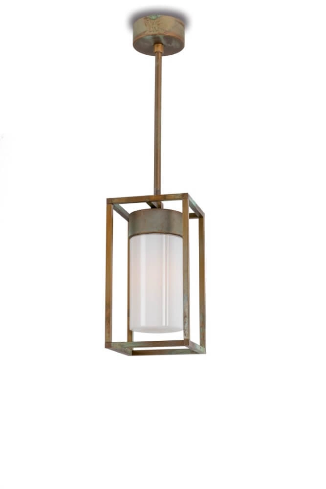 Brass pendant lamp Cubic3 white glass