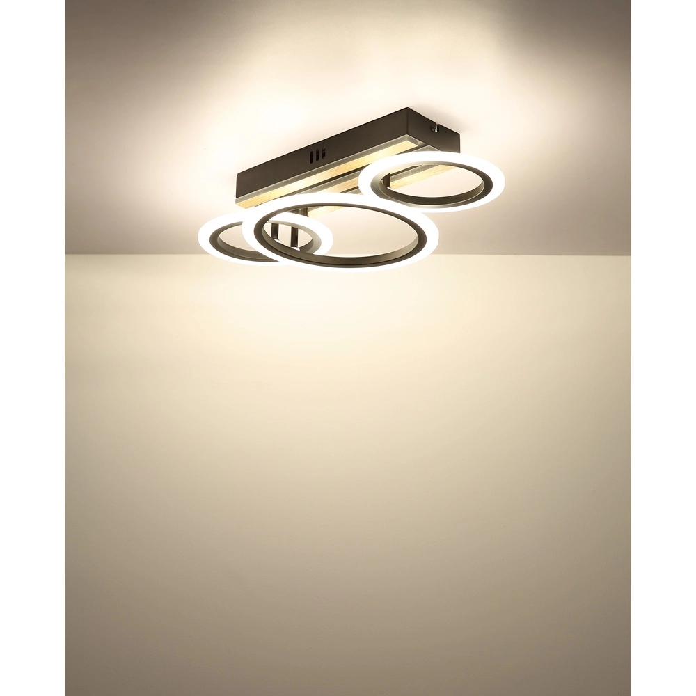 Ceiling lamp Blevins Black with wood 3 rings Globo 9007371575169