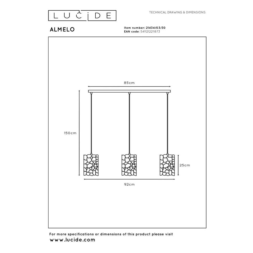Pendant lamp Almelo 3-light black with gold inside Lucide 5411212211873