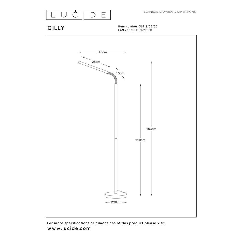 Design reading lamp Gilly Black Lucide 5411212361110
