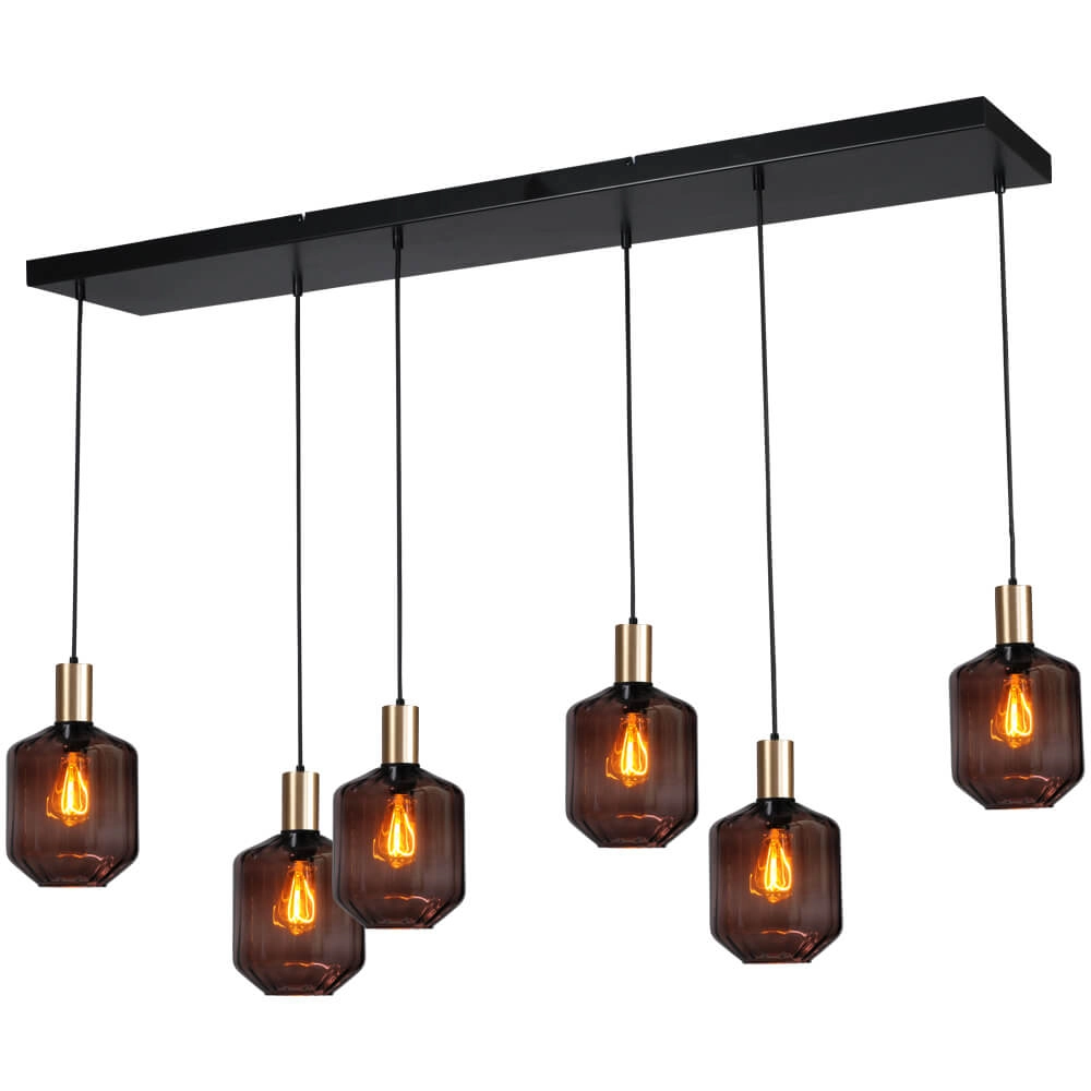 6-light hanging lamp - gold - Porto with Jagger red lenses