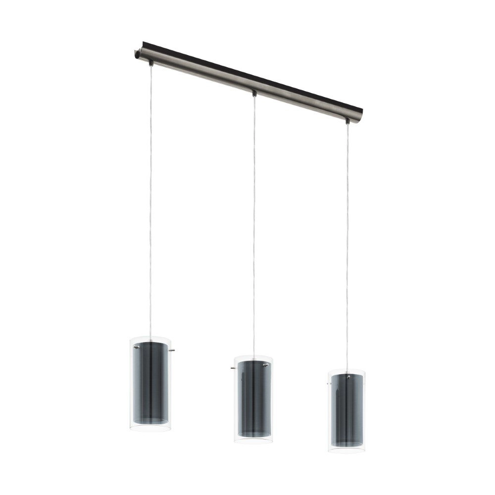 Dining room hanging lamp Pinto Textil 3-light with smoke glass