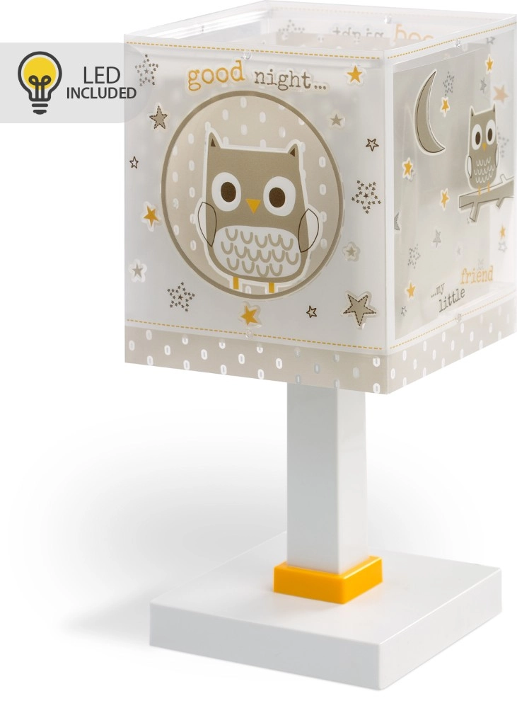 Children's room table lamp Goodnight Owl white with gray