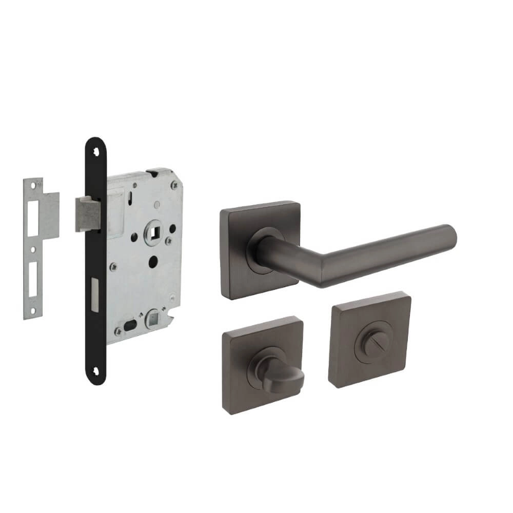 Complete door handle set Bastian square anthracite toilet