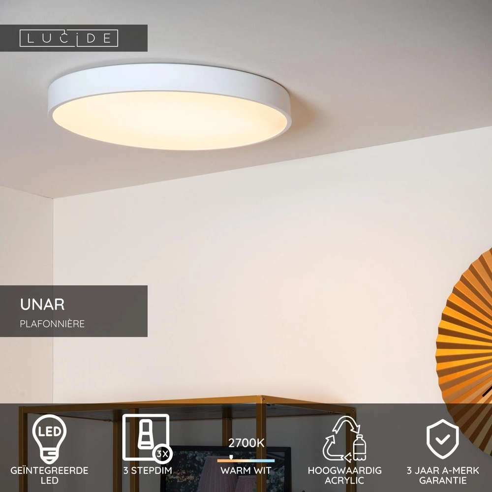 Ceiling light Unar Ø 49.5cm - 2700K - white Lucide 5411212792044
