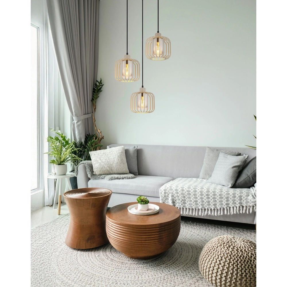 3-light pendant lamp Alfred round sand brown Globo 9007371531615