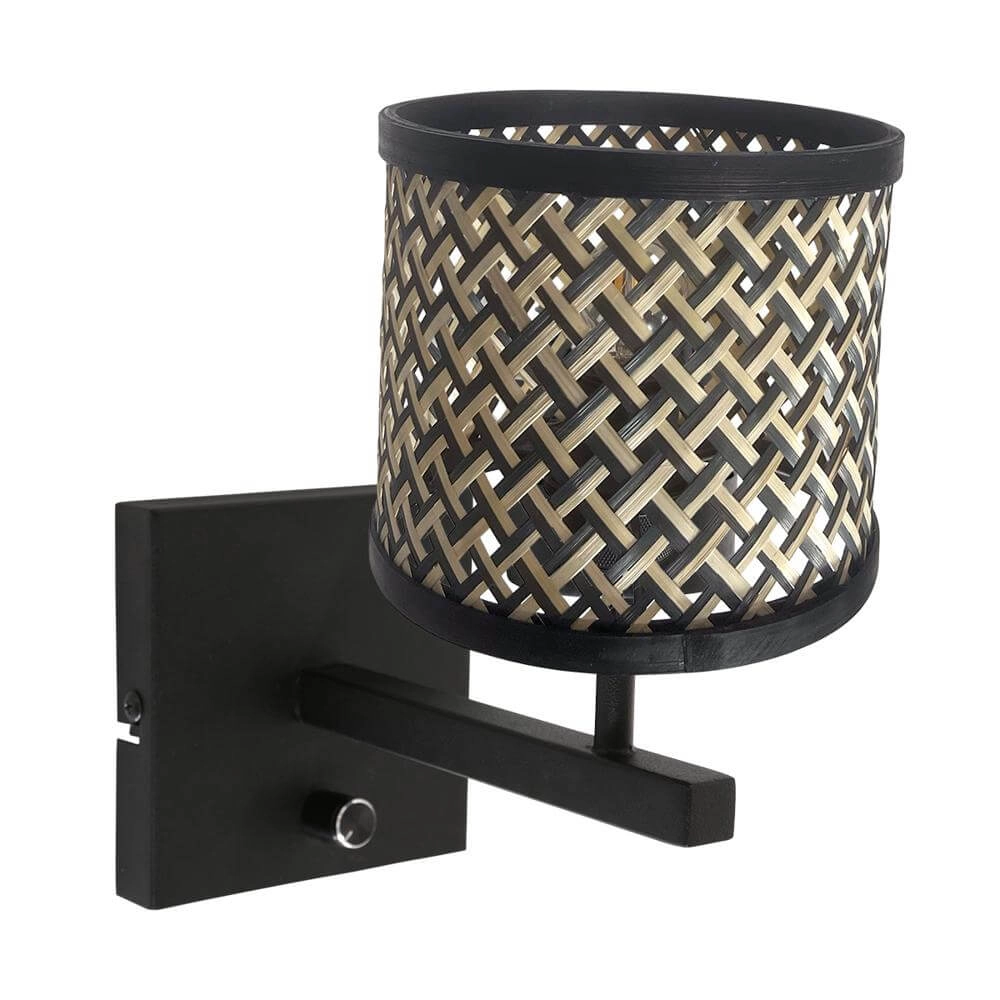Wall lamp Stang with dimmer black and bamboo cap