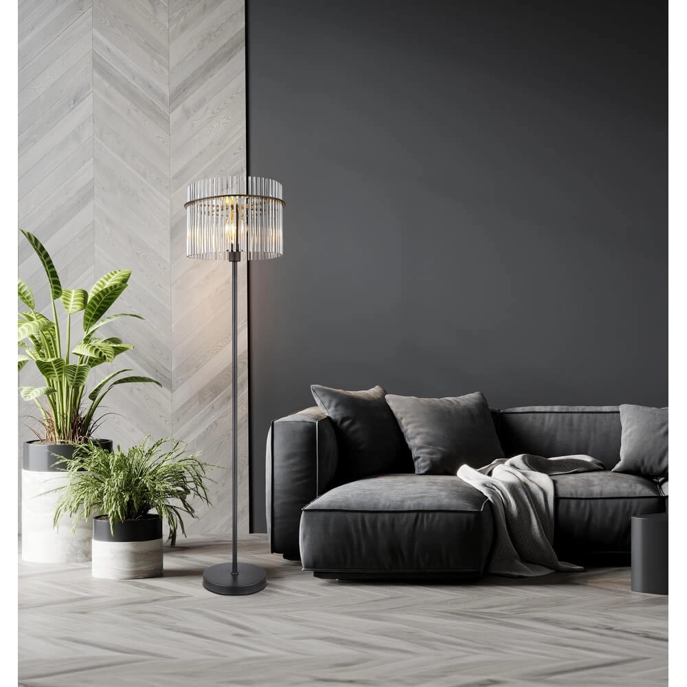 Black floor lamp Gorley with smoke glass Ø 38cm Globo 9007371451180