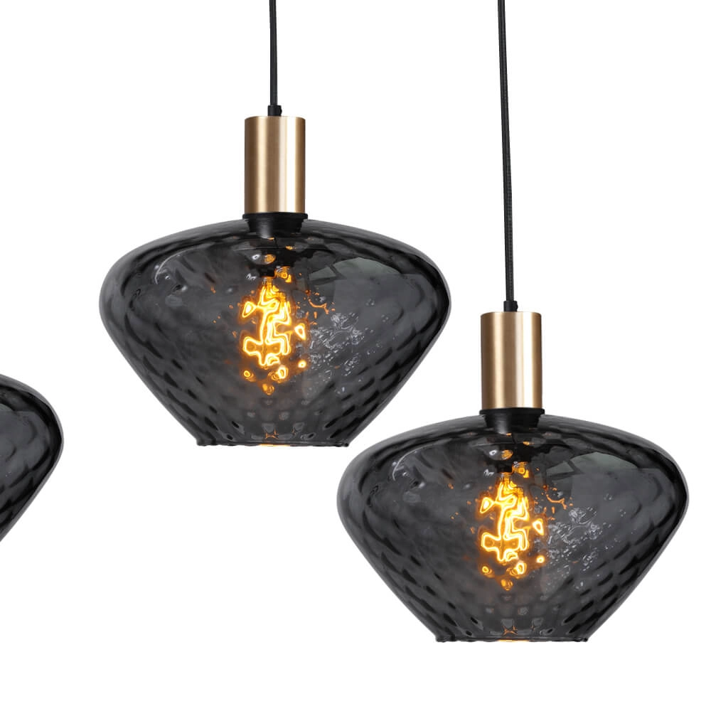 6-light hanging lamp - gold - Porto with Blossom smoke glasses Masterlight 8718121270524