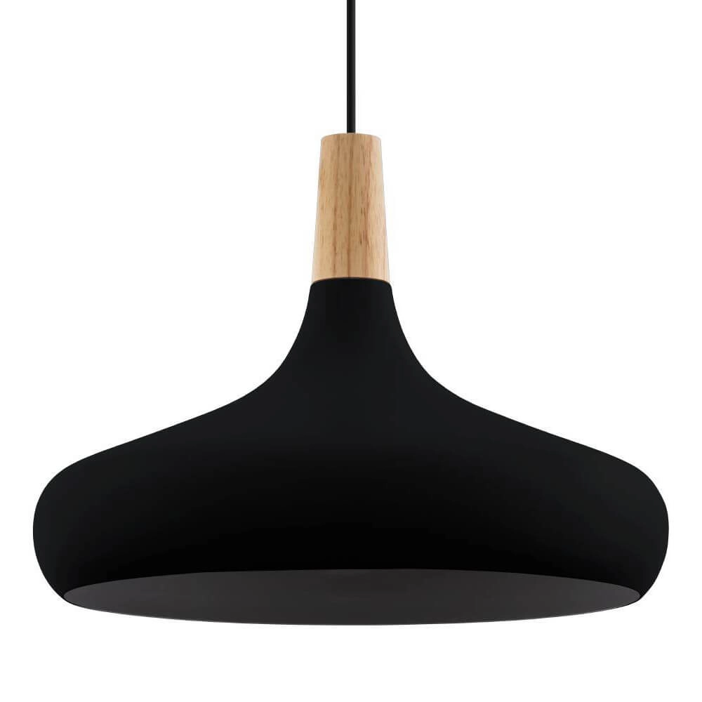 Black hanging lamp Sabinar Ø 40cm with wood