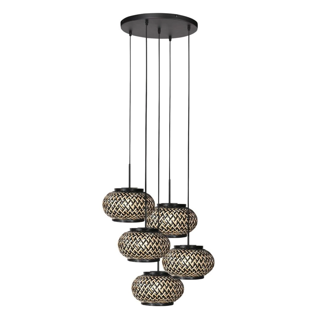 5-light pendant lamp Nox Light with bamboo caps Steinhauer 8712746183177