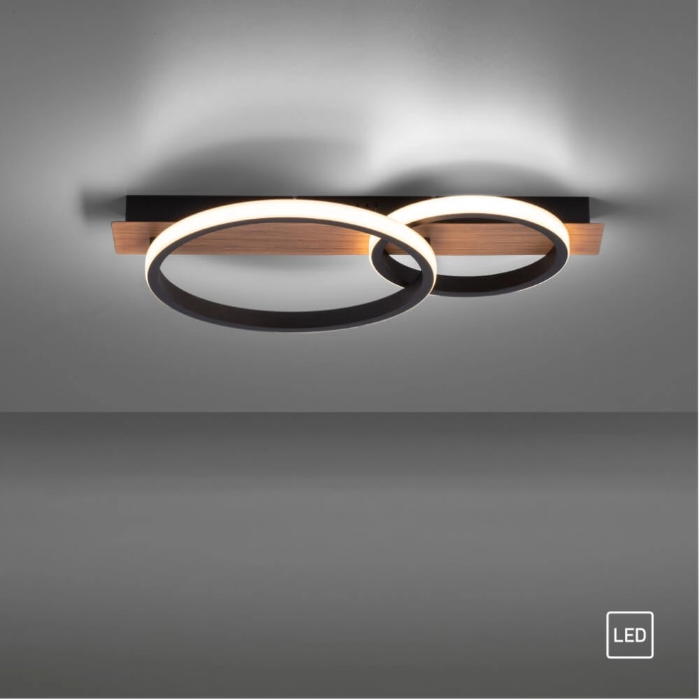 Ceiling lamp Trooper black with wood 53cm Just Light 4043689982188