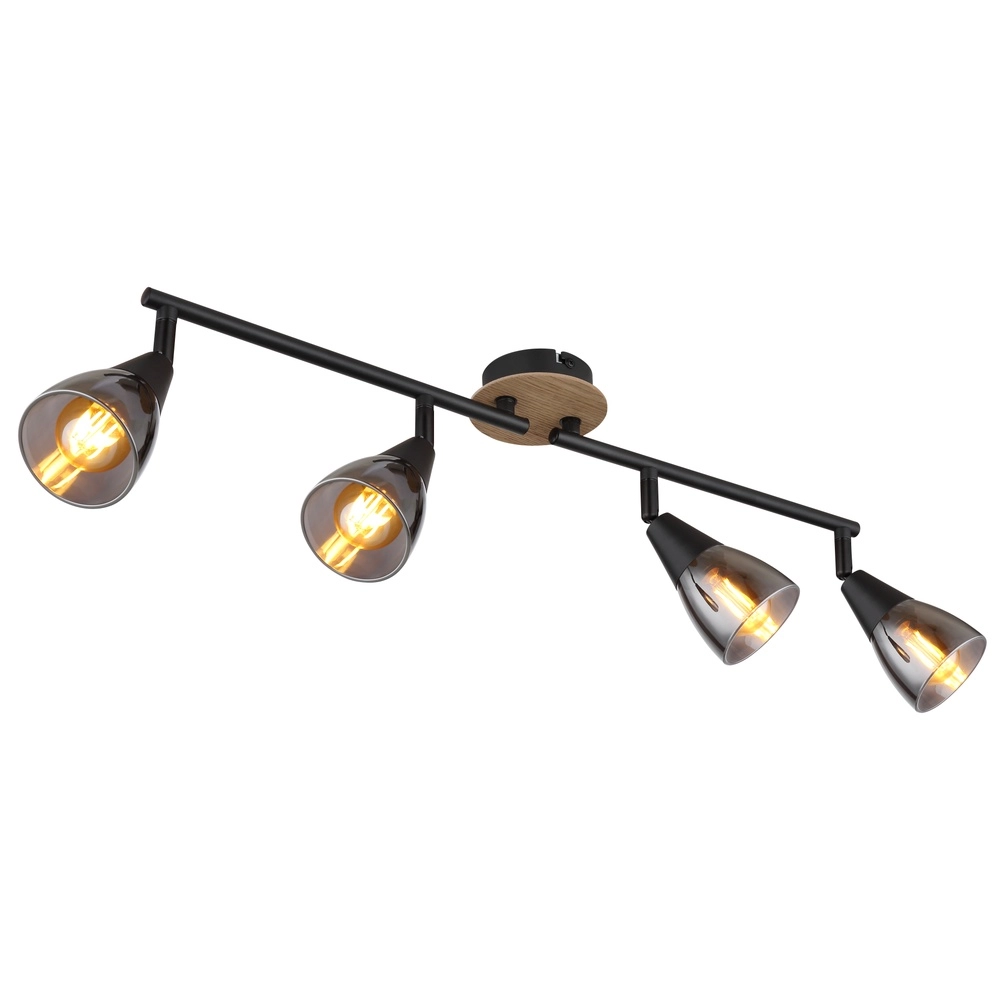 4-light ceiling lamp Mubby black with wood look