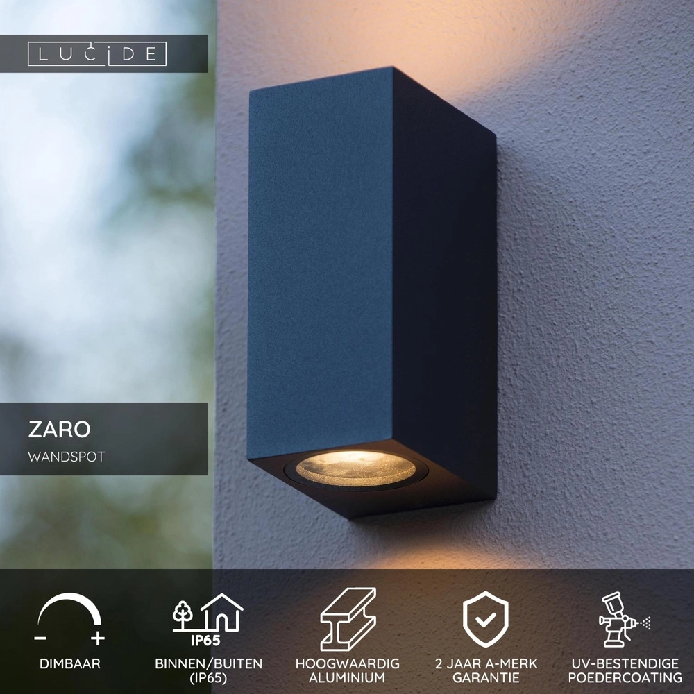 Design wall spot Zaro IP65 up & down black Lucide 5411212690067