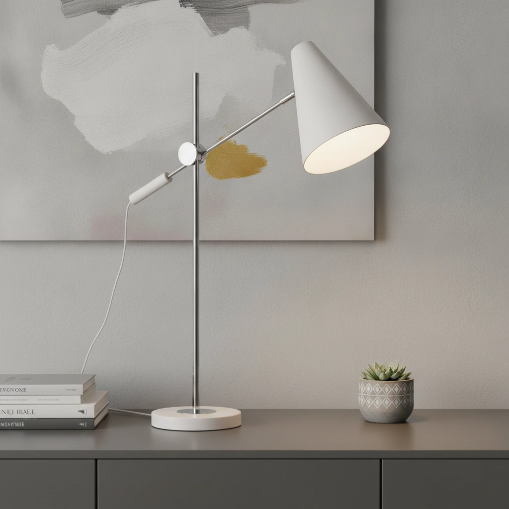 Sleek desk lamp Obscur white with chrome