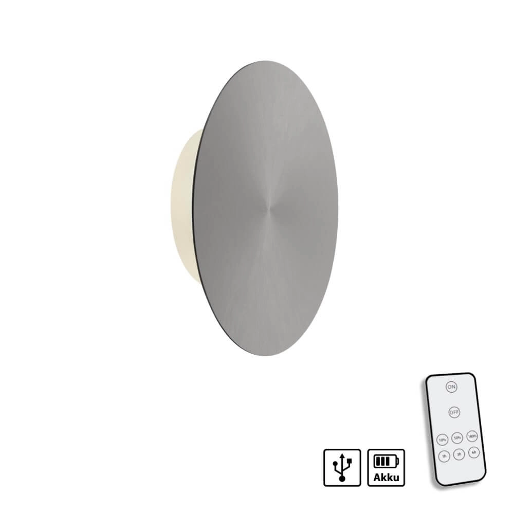 Design wall lamp Akku Puntua Ø 18cm grey Paul Neuhaus 4012248372487