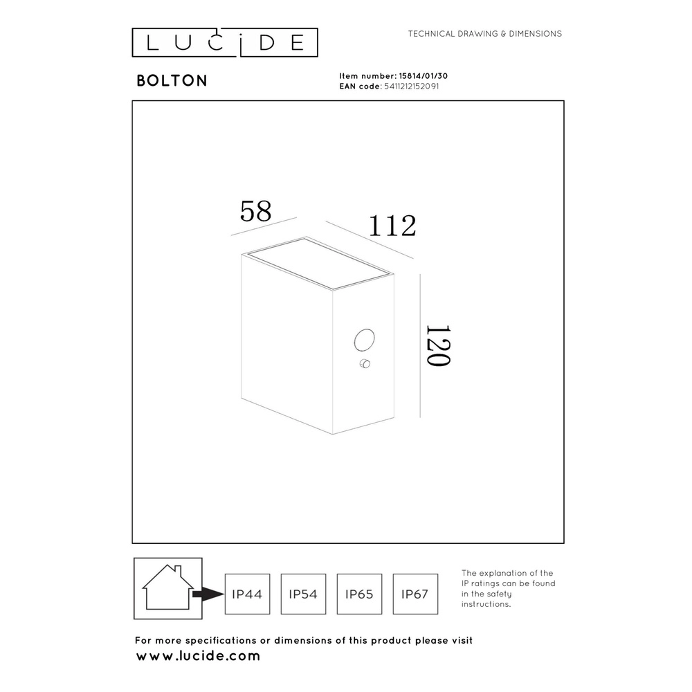 Solar wall lamp Bolton IP54 - 3000K black Lucide 5411212152091