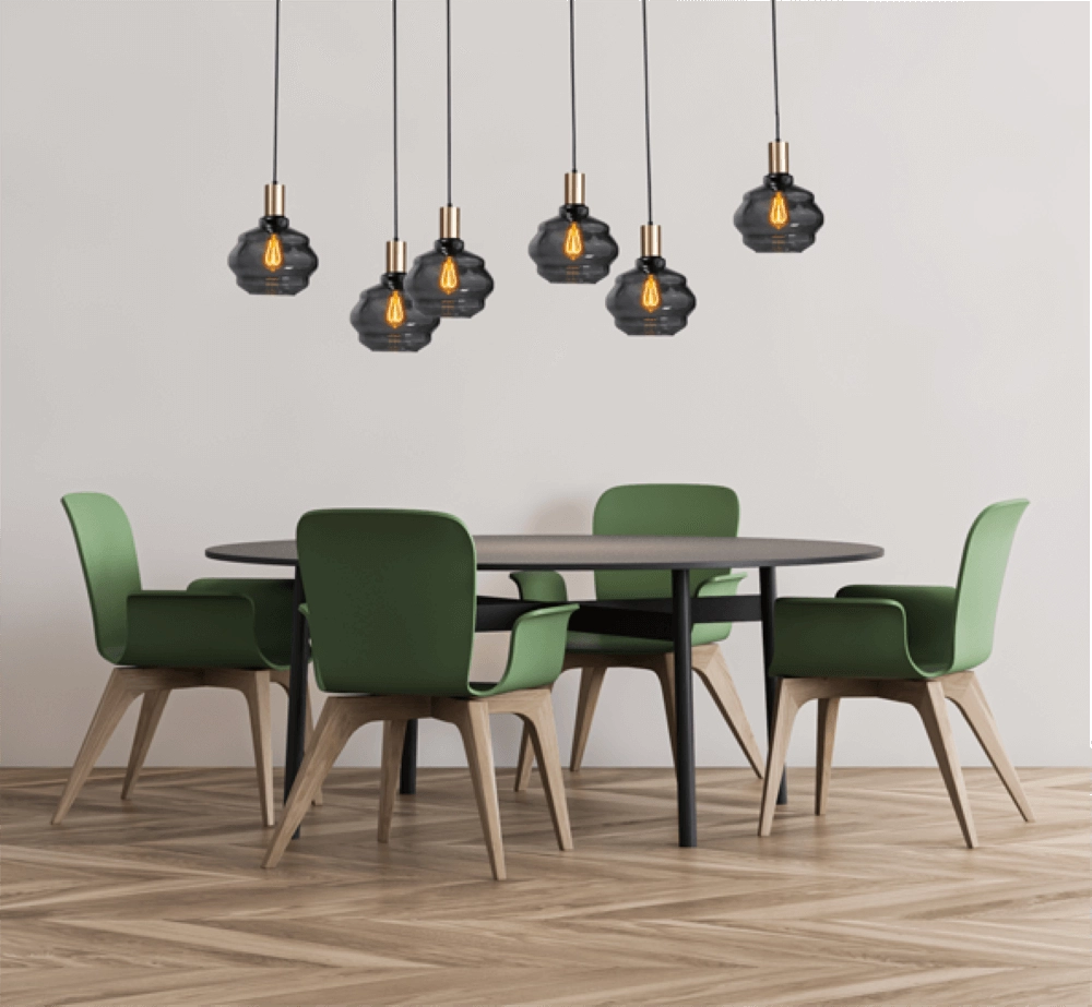 6-light hanging lamp - gold - Porto with Ball smoke glasses Masterlight 8718121270463