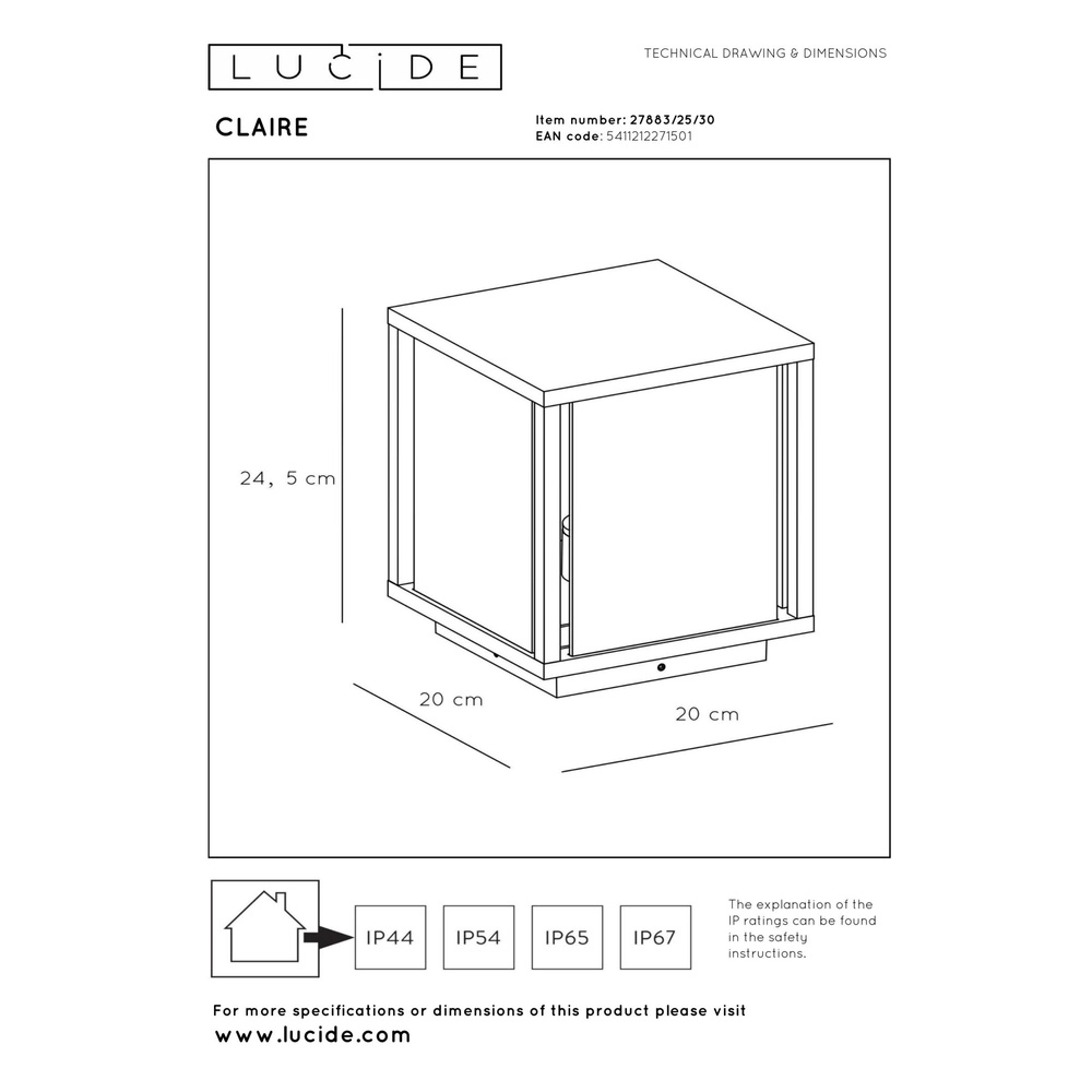Pedestal lamp Claire for footings anthracite Lucide 5411212271501