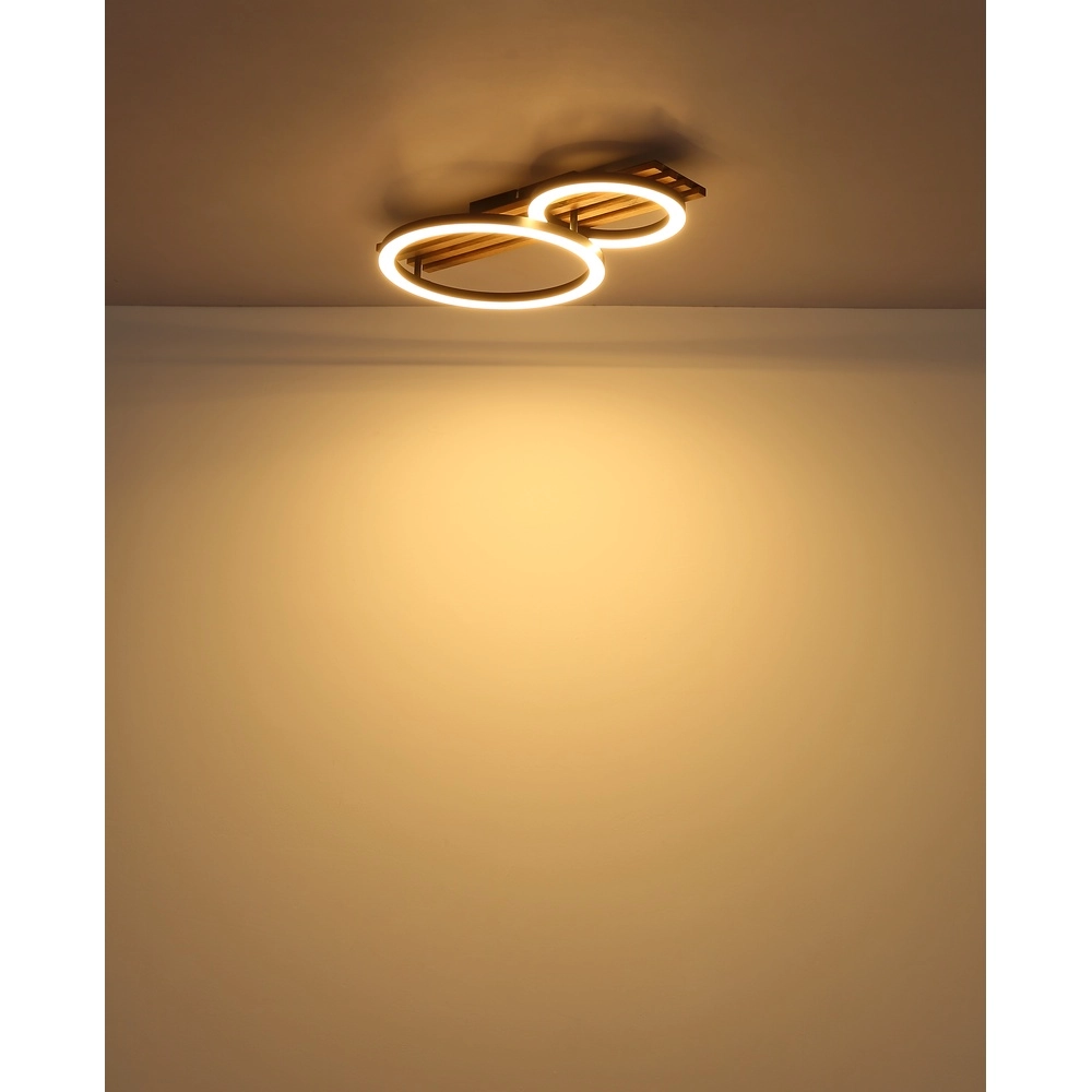 Ceiling lamp Tisha 2 rings black with wood Globo 9007371525577