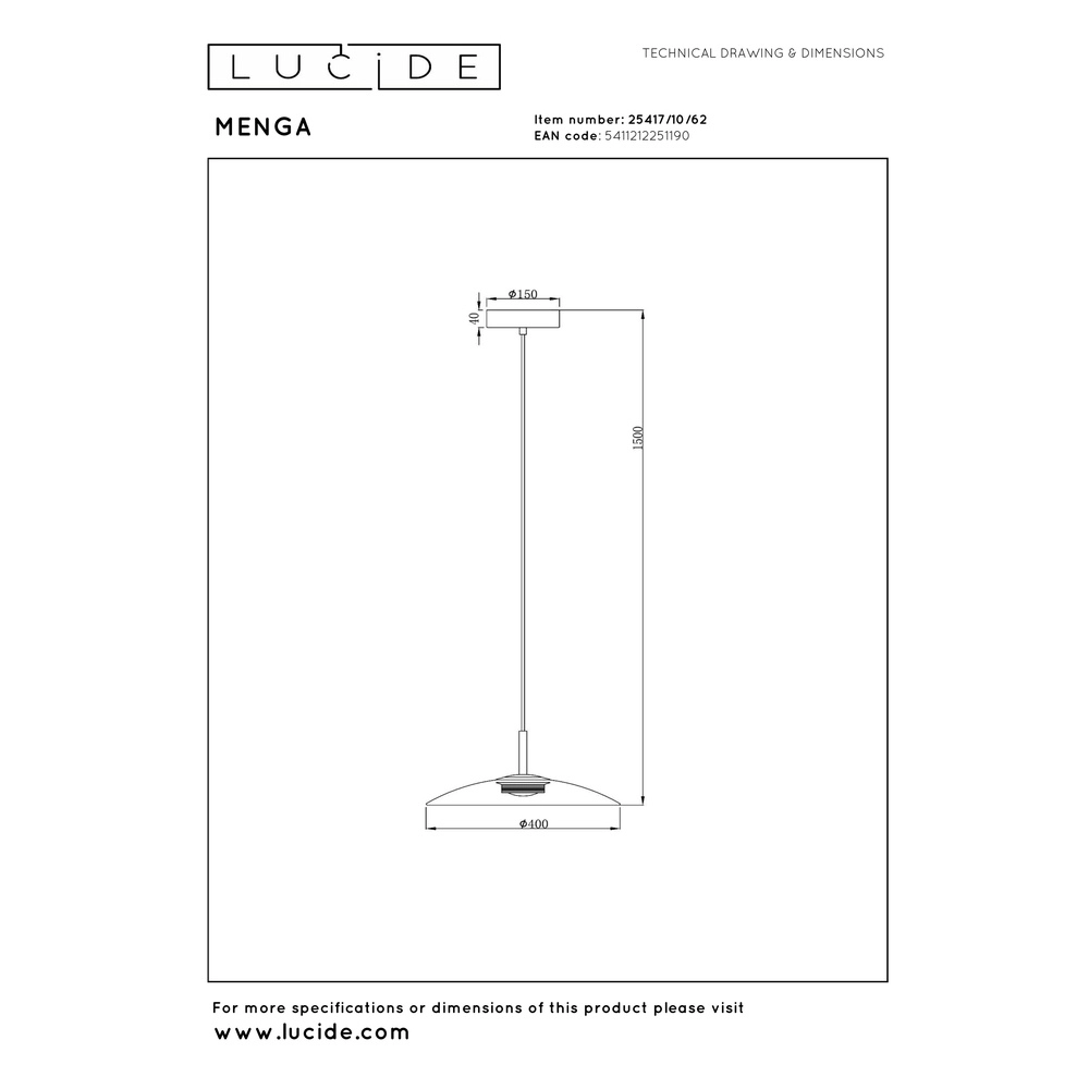 Sleek pendant lamp Menga Ø 40cm amber glass Premium by Lucide 5411212251190