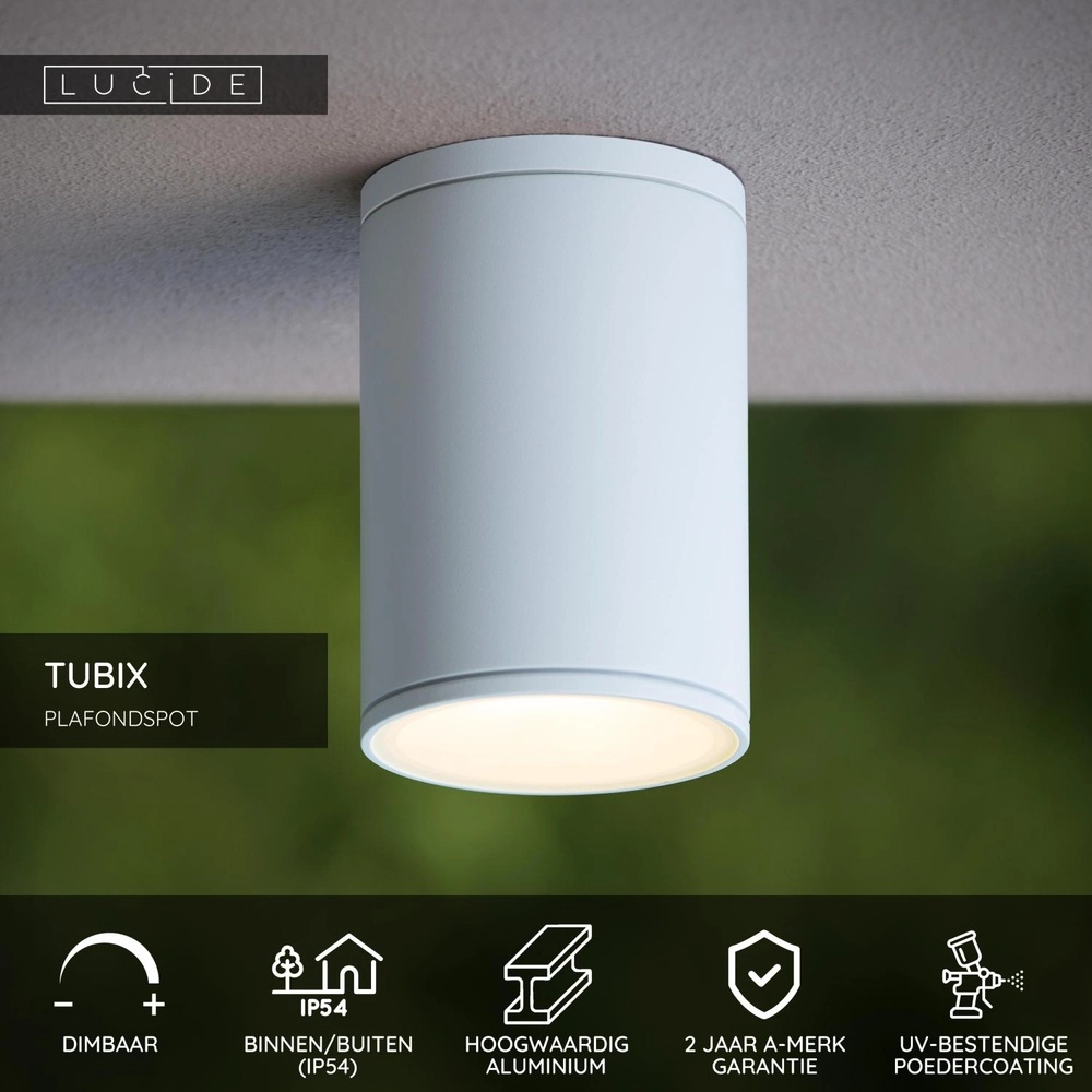 Ceiling spotlight Tubix IP54 white Lucide 5411212271211