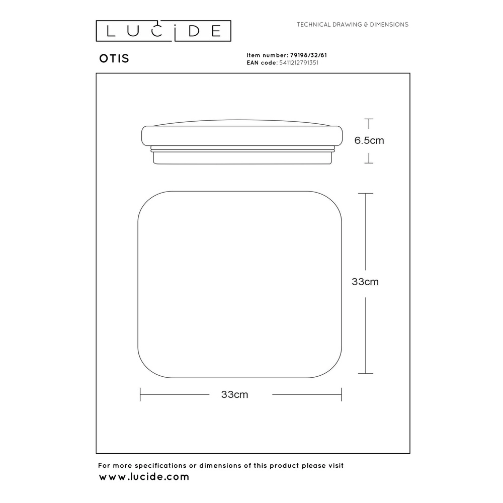 Square ceiling light Otis 33cm white Lucide 5411212791351