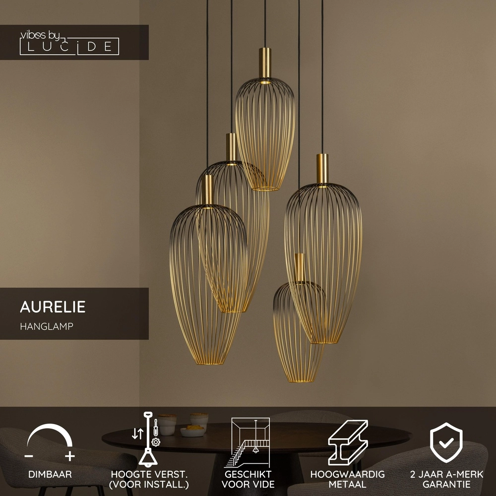 5-light wire lamp Aurelie Gold Lucide Vibes 5411212212306