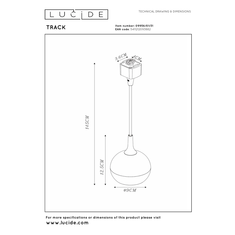 Rail pendant light Track Favori 1-phase white Lucide 5411212093882