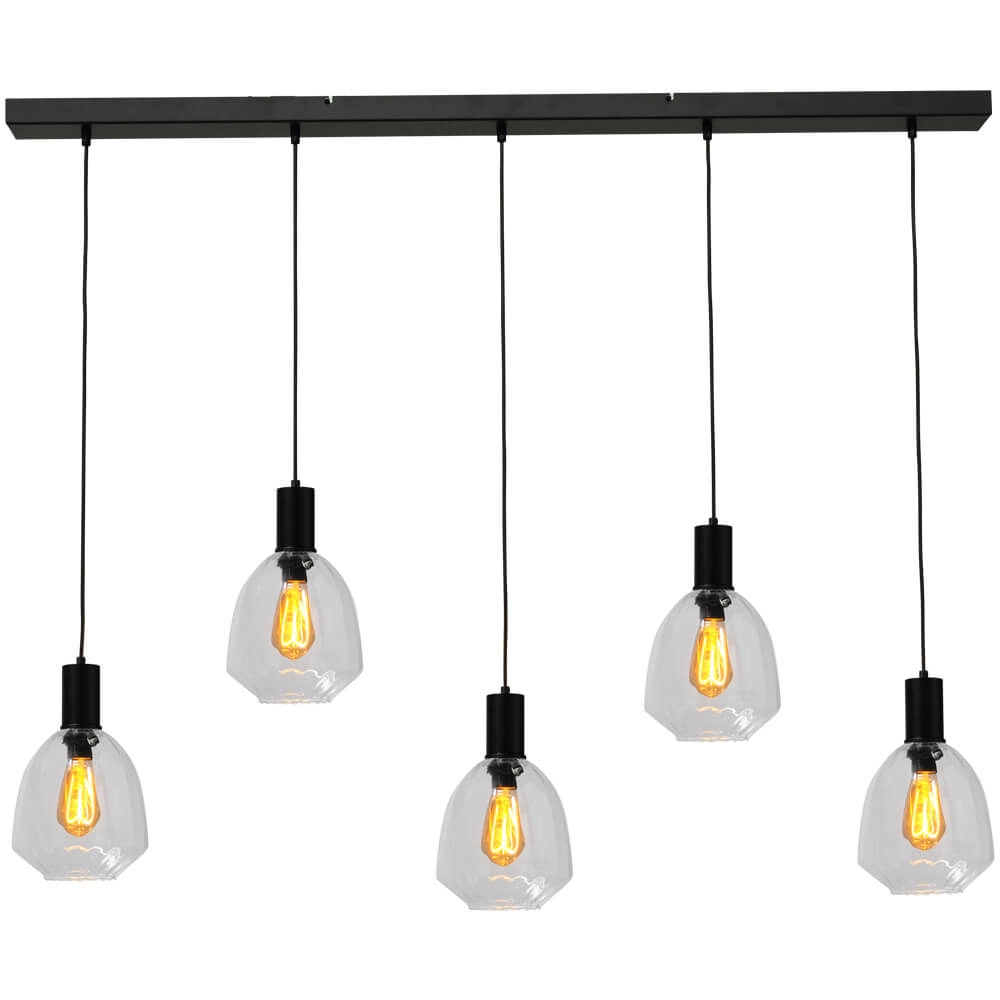 5-light hanging lamp - black - Porto with Nicolette clear lenses