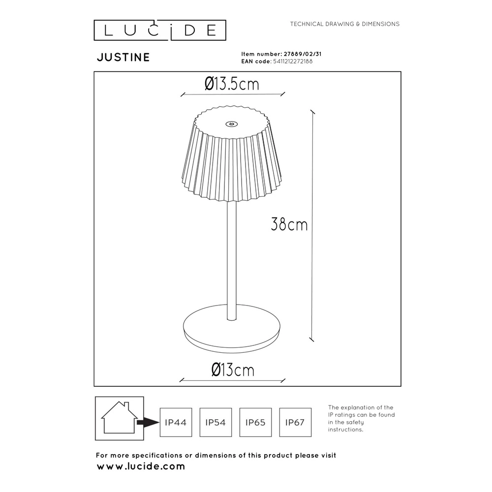 Rechargeable table lamp Justine white with charging station Lucide 5411212272188