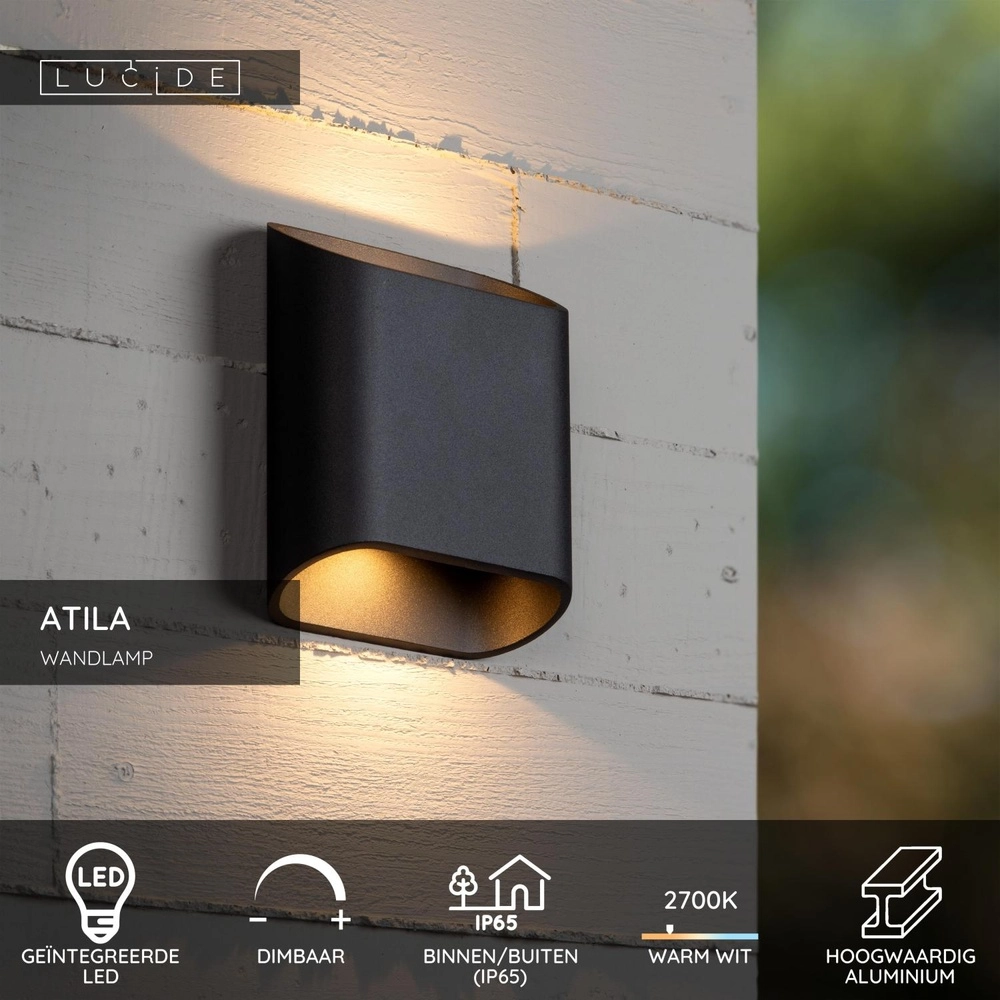 Design wall lamp Atila up and down black IP65 Lucide 5411212680105