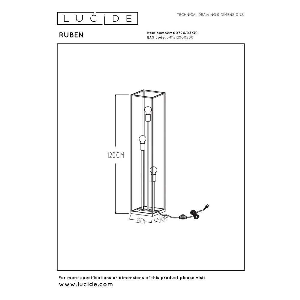 Floor lamp Ruben Black Lucide 5411212000200