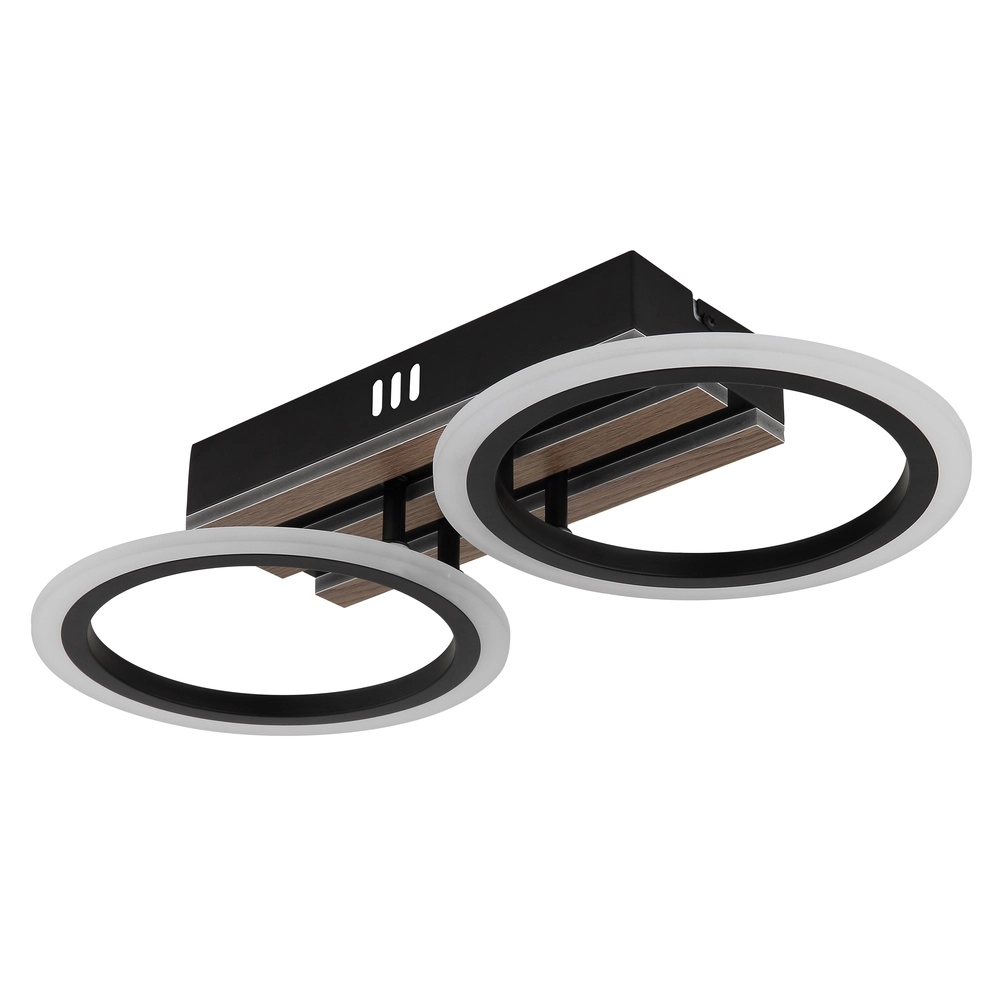 Ceiling lamp Blevins black with wood 2 rings Globo 9007371572168