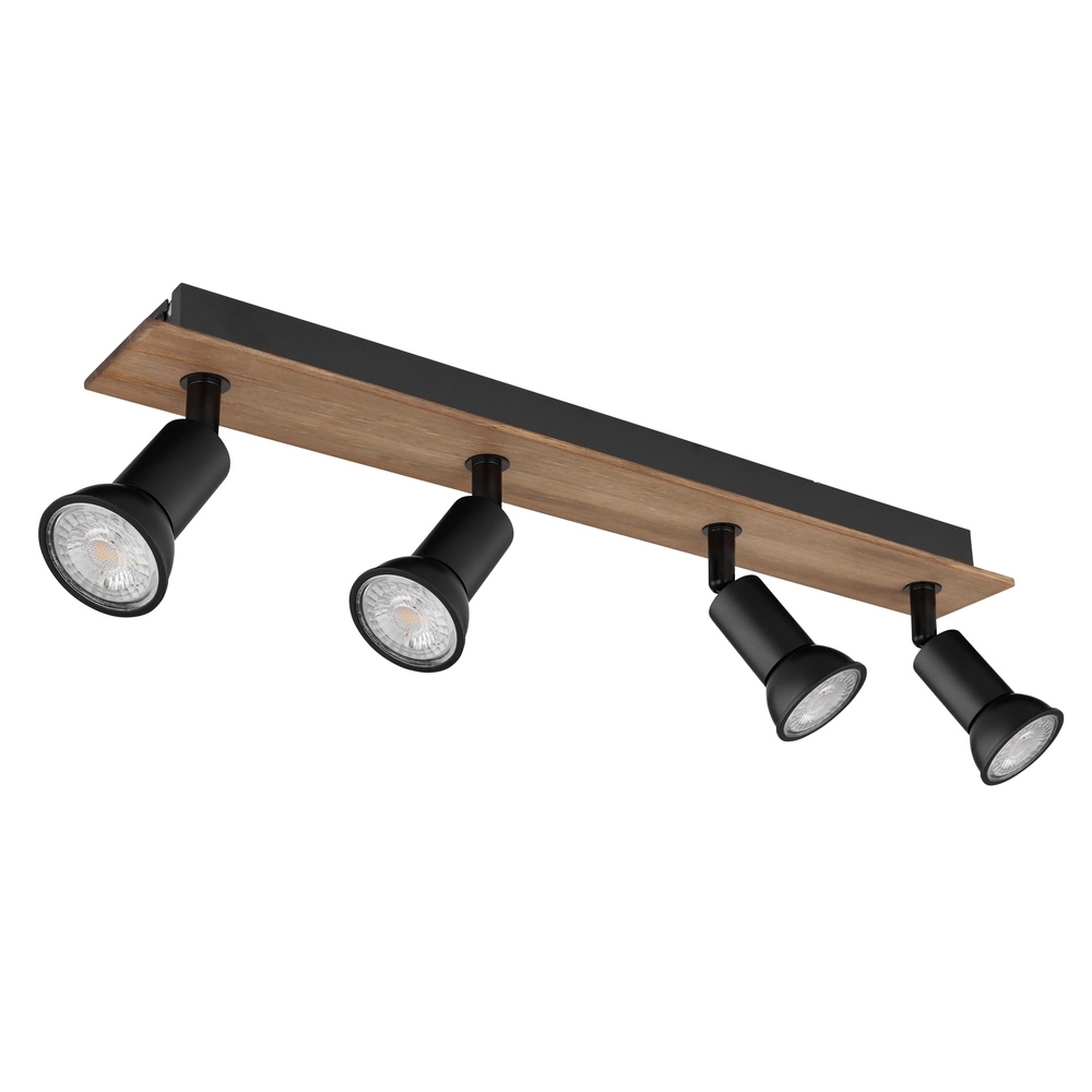 Ceiling spotlight Drew black with wood 4-lights Globo 9007371436781