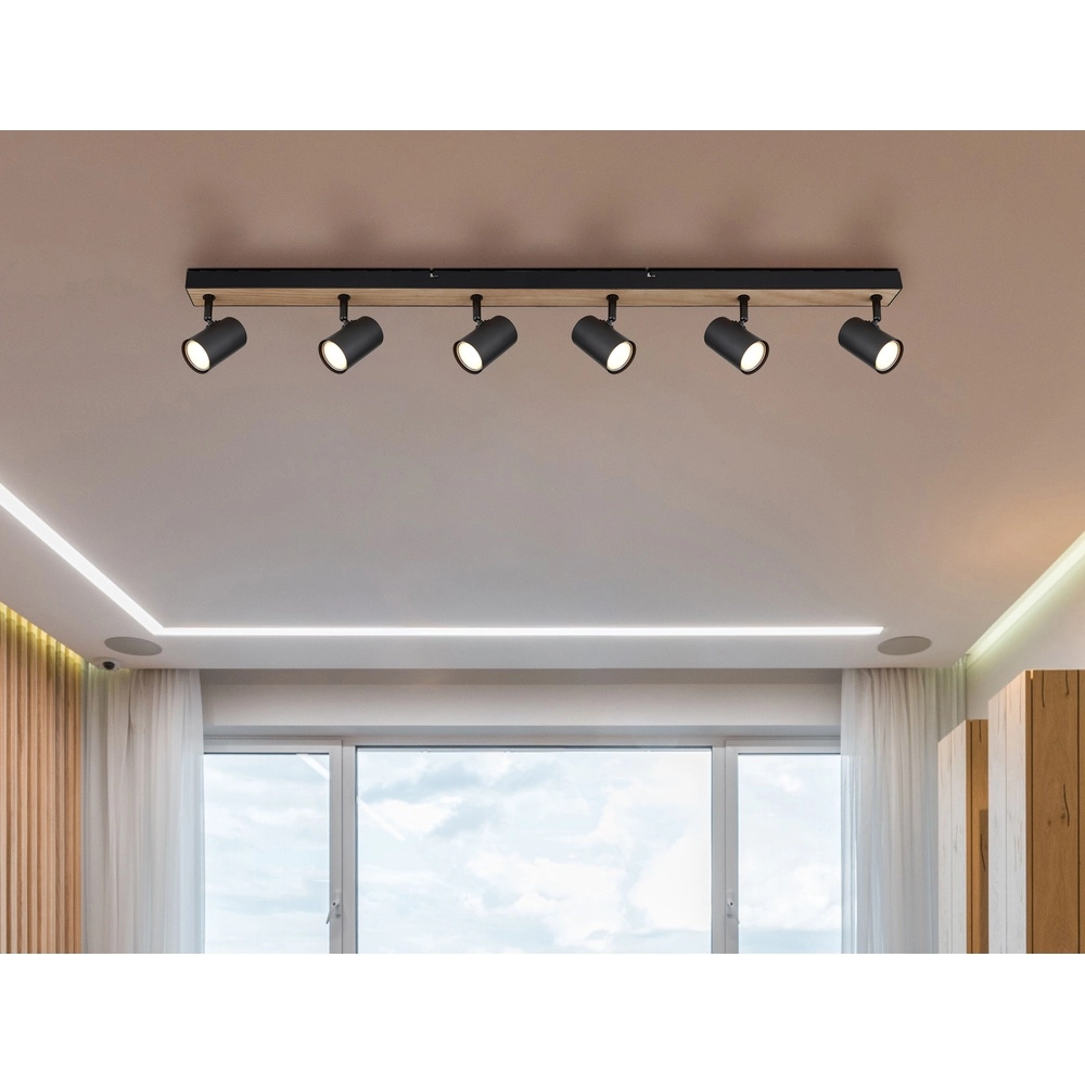 Ceiling lamp 6-lights Robby black with wood Globo 9007371432141