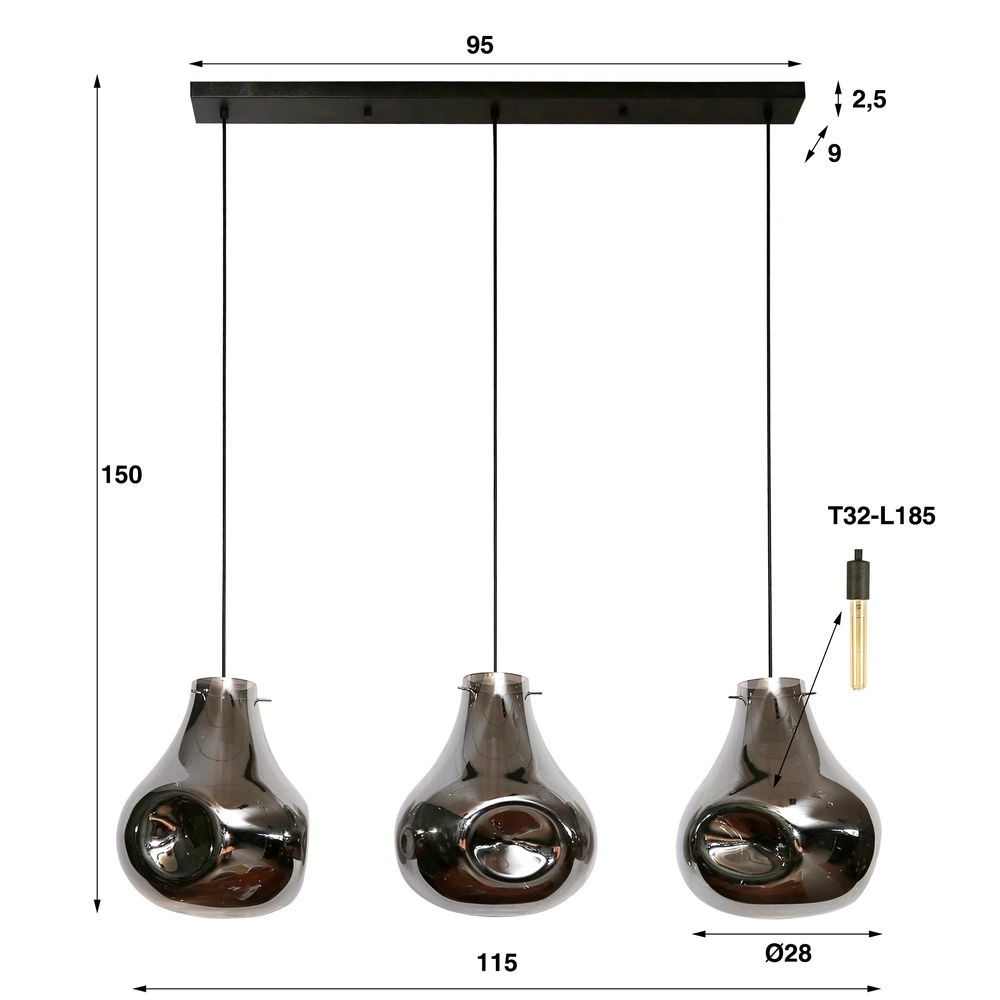 Smoke Glass Pendant Light Dent 3-light Lyora 8716803511620