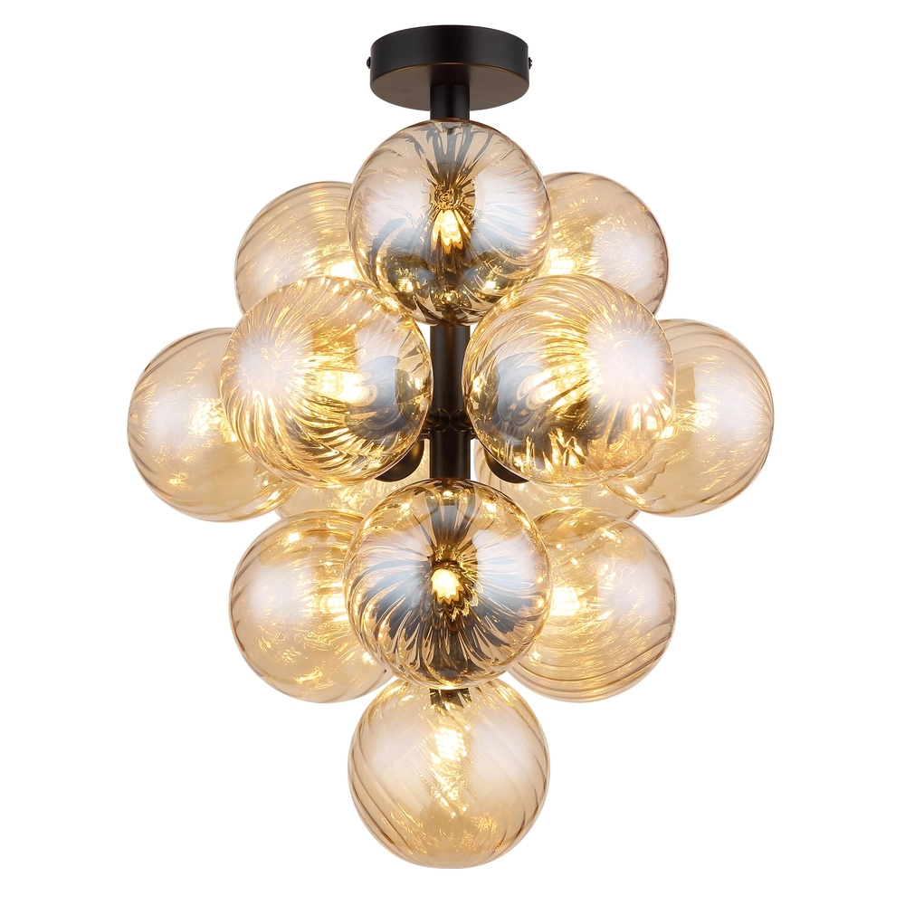 Black ceiling lamp Conor with amber glass