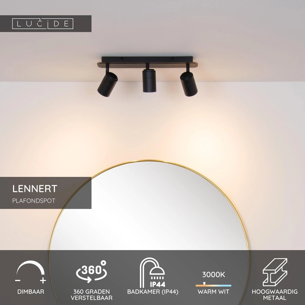 Ceiling spotlight Lennert 3-light black Lucide 5411212262691