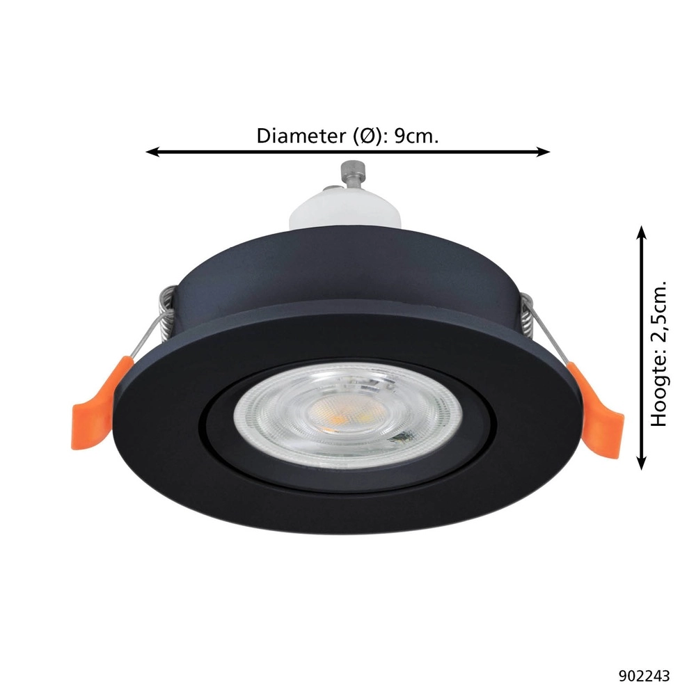 Recessed spotlight Barranco black Ø 9cm - 4,5W - 3000K Eglo 9008606359226